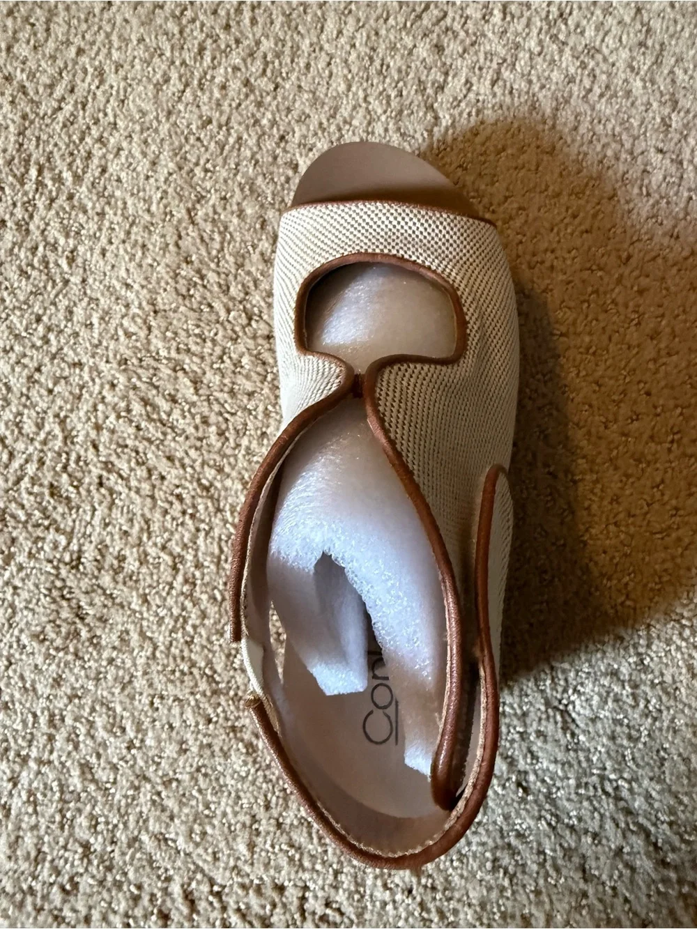 Cream Woven Cork Wedge Sandals with Stud Accents